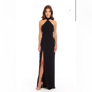 Amanda Uprichard Queen Maxi Gown Dress Black Slit Halter